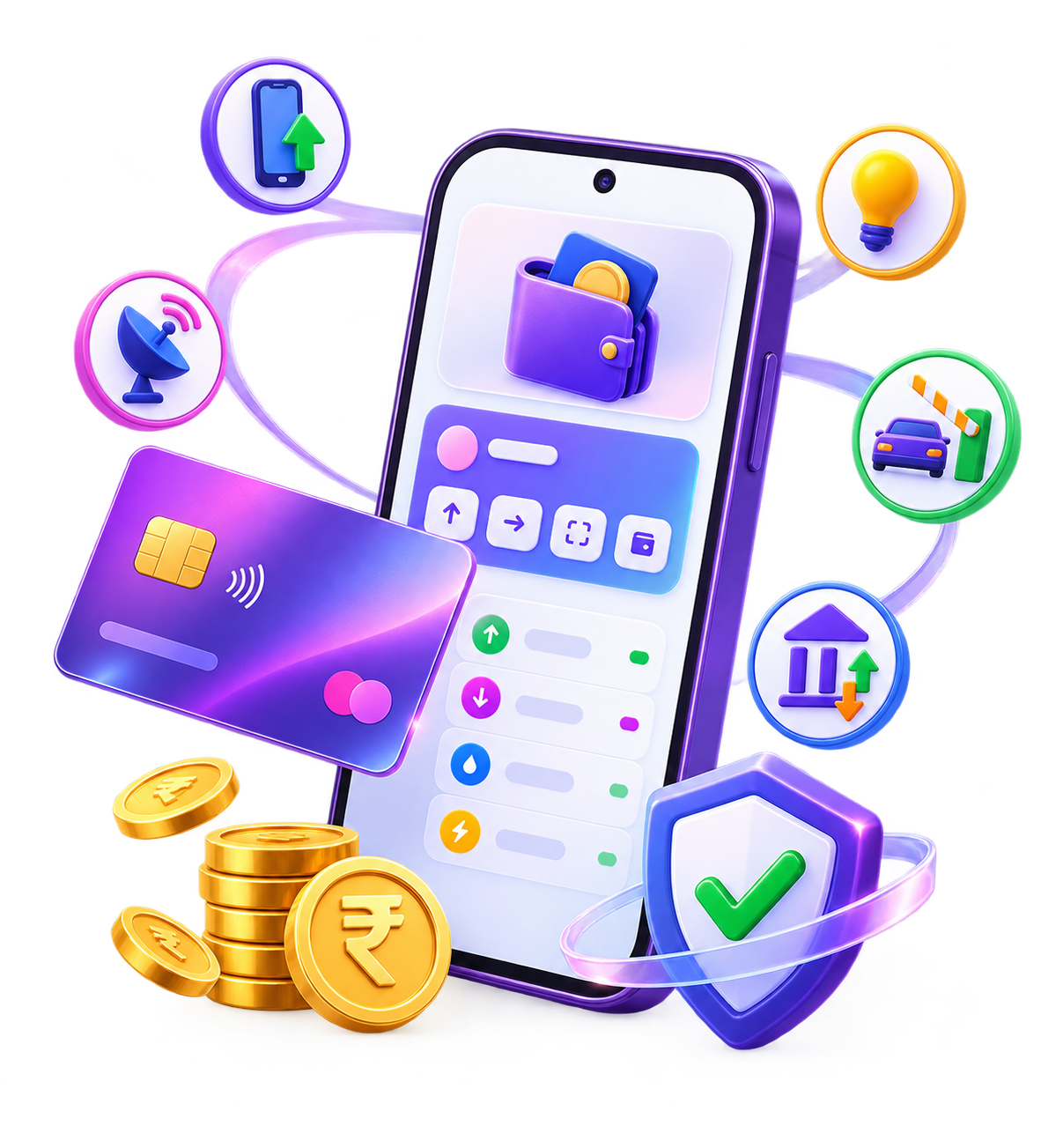 Digital wallet with recharge, bill payment and security services